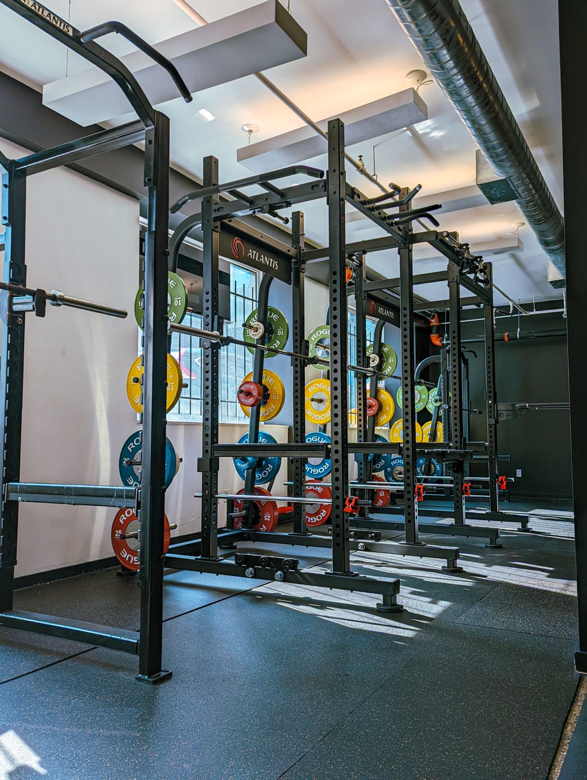 Weight training racks at Arzadon Fitness in Toronto